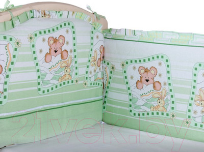 Бортик в кроватку Alis 360x40 со съемными чехлами (бязь, зеленый)