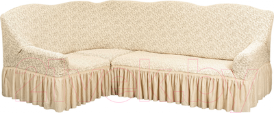 Чехол на угловой диван Софатэкс Люкс ПО-2 Венеция с оборкой / 00935 (ваниль)