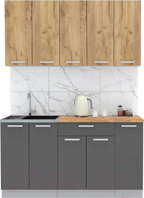 Кухонный гарнитур Интерлиния Мила Лайт 1.5 (дуб золотой/антрацит/дуб бунратти)