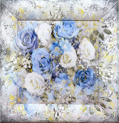 Картина Декарт Абстракция белые и синие розы-1 8Л3050 (в раме)