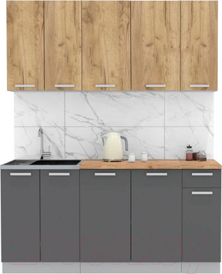 Кухонный гарнитур Интерлиния Мила Лайт 1.7-60 (дуб золотой/антрацит/дуб бунратти)