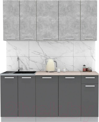 Кухонный гарнитур Интерлиния Мила Лайт 1.7-60 (бетон/антрацит/травертин)