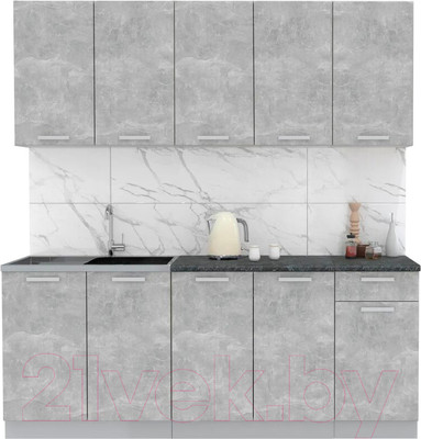 Кухонный гарнитур Интерлиния Мила Лайт 2.0 (бетон/бетон/кастилло темный)