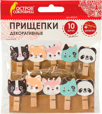 Набор прищепок декоративных Остров Сокровищ Забавные животные / 662672 (10шт, ассорти)