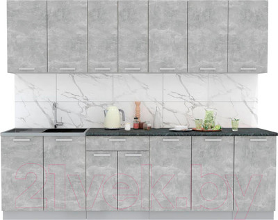 Кухонный гарнитур Интерлиния Мила Лайт 2.6 (бетон/бетон/кастилло темный)