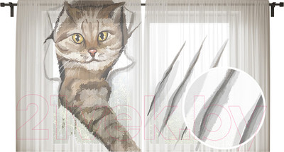 Комплект гардин JoyArty Озорной кот / tul_10084R (2шт, 145x180)