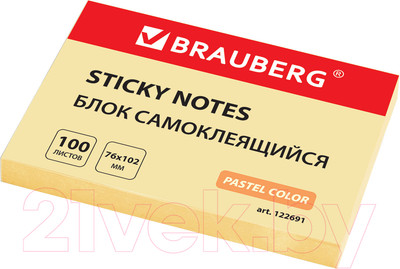 Блок для записей Brauberg Пастельный 76х102мм / 122691 (100л, желтый)