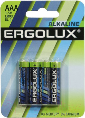 Комплект батареек Ergolux LR03 Alkaline BL-4 (1.5В)