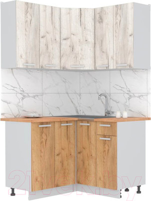 Кухонный гарнитур Интерлиния Мила Лайт 1.2x1.2 (дуб белый/дуб золотой/дуб бунратти)