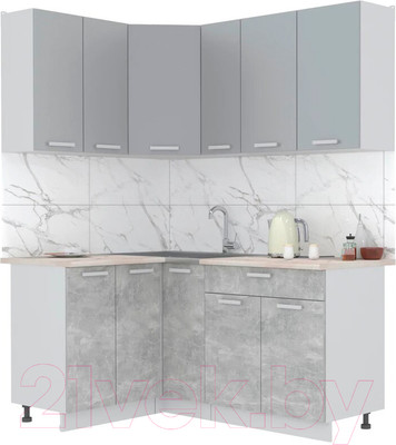 Кухонный гарнитур Интерлиния Мила Лайт 1.2x1.7 (серебристый/бетон/бискайская сосна)