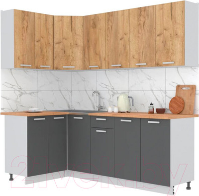 Кухонный гарнитур Интерлиния Мила Лайт 1.2x2.2 (дуб золотой/антрацит/дуб бунратти)