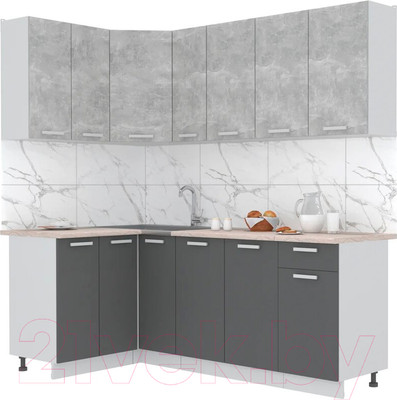 Кухонный гарнитур Интерлиния Мила Лайт 1.2x2.1 (бетон/антрацит/травертин)