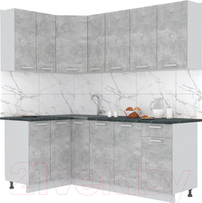 Кухонный гарнитур Интерлиния Мила Лайт 1.2x2.1 (бетон/бетон/кастилло темный)