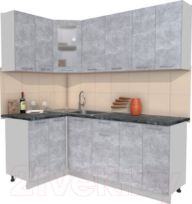 Кухонный гарнитур Интерлиния Мила 12x20 (бетон/бетон/кастилло темный)