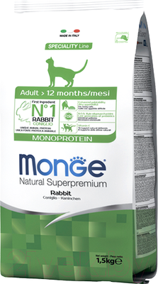 Сухой корм для кошек Monge Monoprotein Adult Rabbit (1.5кг)