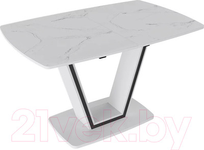 Обеденный стол ТриЯ Дели тип 1 (белый глянец/стекло матовое белый мрамор)