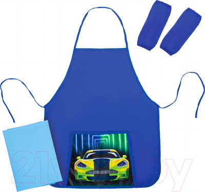 Фартук для творчества Юнландия Neon car с нарукавниками / 270198 (с клеенкой)