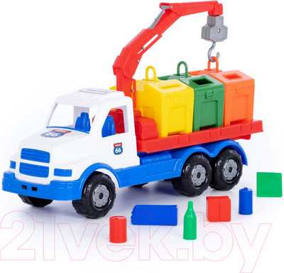 Автомобиль-кран Полесье Сталкер контейнеровоз / 90379 (белый/синий)