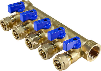 Коллектор отопления Tim С шаровым краном (200-5 3/4"г/ш x 16-5 вых.универс.)