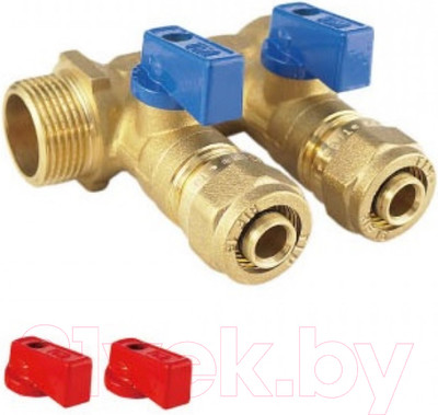 Коллектор отопления Tim С шаровым краном (200-2 3/4"г/ш x 16-2вых. красный+синий)