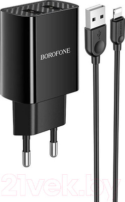 Зарядное устройство сетевое Borofone BA53A + кабель AM-8pin Lightning / 6931474739155 (черный)