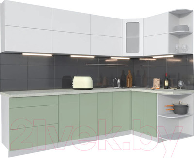 Кухонный гарнитур Interline Мила Матте 1.5x2.7 А правая (белый/мята/опал светлый)