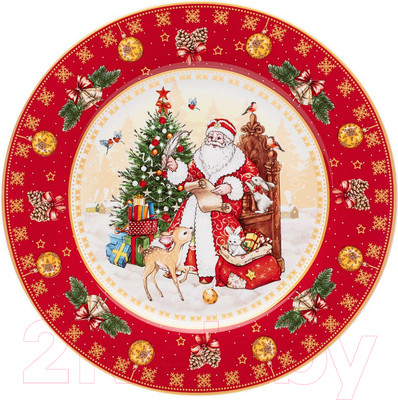 Тарелка столовая обеденная Lefard Дед Мороз / 85-1720 (красный)