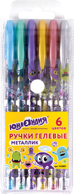 Набор гелевых ручек Юнландия Металлик / 142801 (6шт)