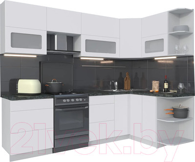 Кухонный гарнитур Интерлиния Мила Матте 1.5x2.6 Б правая (белый/белый/кастилло темный)