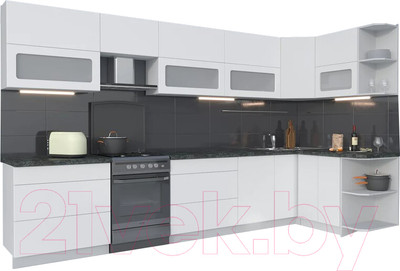 Кухонный гарнитур Интерлиния Мила Матте 1.5x3.6 Б правая (белый/белый/кастилло темный)