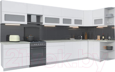 Кухонный гарнитур Интерлиния Мила Матте 1.5x4.0 Б правая (белый/белый/опал светлый)