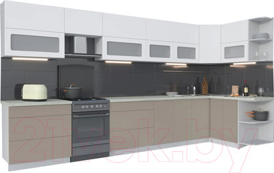 Кухонный гарнитур Интерлиния Мила Матте 1.5x4.0 Б правая (белый/луна/опал светлый)