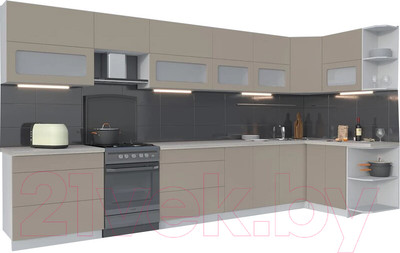 Кухонный гарнитур Интерлиния Мила Матте 1.5x4.0 Б правая (луна/луна/травертин серый)