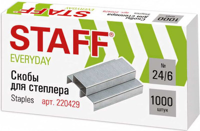 Скобы канцелярские Staff Everyday №24/6/ 220429 (1000шт)