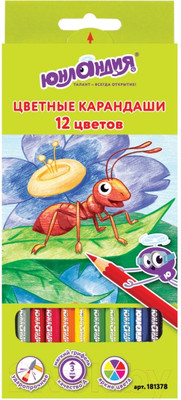 Набор цветных карандашей Юнландия В гостях у букашек / 181378 (12цв)