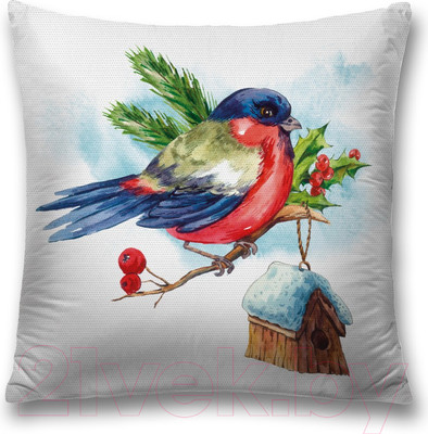 Наволочка декоративная JoyArty Снегирь у кормушки / sl_38409