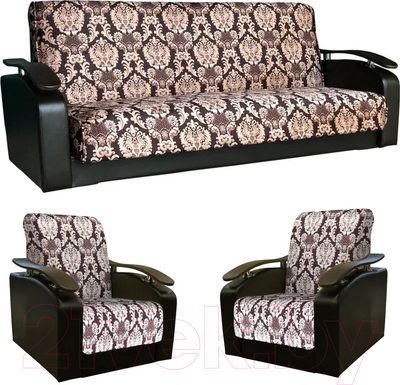 Комплект мягкой мебели Асмана Антуан (подлокотники кожзам коричневый/велюр вензель)