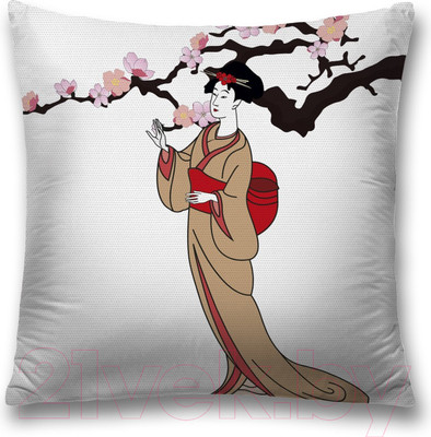 Наволочка декоративная JoyArty Гейша у ветки сакуры / sl_31264