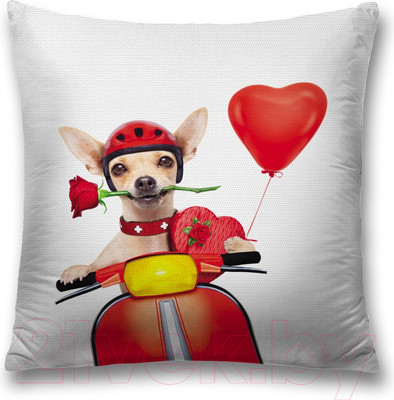 Наволочка декоративная JoyArty Собачка с розой в зубах / sl_91965