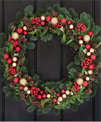 Скатерть JoyArty Рождественный венок на досках / tc_37153 (120x145)