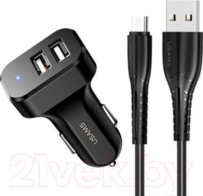 Зарядное устройство автомобильное Usams US-CC087 C13 + кабель Type-C / NTU35TC13TZ (черный)