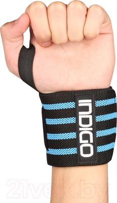 Напульсник для пауэрлифтинга Indigo Sport IN203-L (черный/голубой)