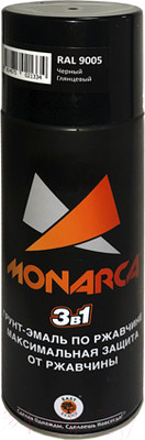 Грунт-эмаль Monarca По ржавчине 3в1 RAL 9005 (520мл, черный глянцевый)
