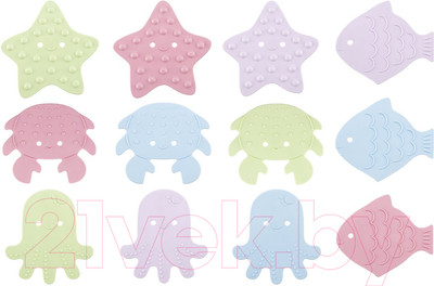 Набор ковриков для купания ROXY-KIDS Sea Animals Soft Colors / RBM-012-SA (12шт)