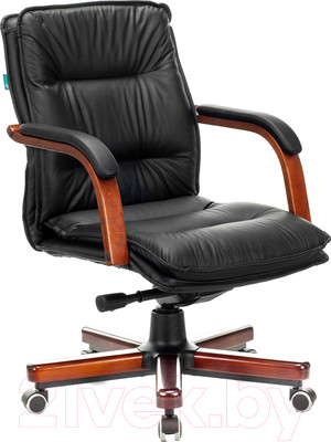 Кресло офисное Бюрократ T-9927 Walnut-Low (черный кожа/дерево)