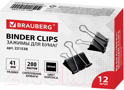 Зажим для бумаги Brauberg 221538 (12шт)