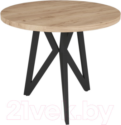 Обеденный стол Дабер 001 Круглый / С1.10.2.2 (опора металл черный/дуб крафт золото)