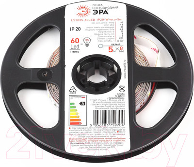 Светодиодная лента ЭРА LS2835-4.8-60-12-6500K-IP20-1 / Б0035586
