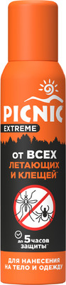 Аэрозоль от насекомых PICNIC Extreme от всех видов летающих насекомых и клещей (150мл)