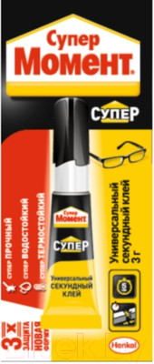 Клей Момент Супер Секундный универсальный (3г, блистер-карта, шоу-бокс)